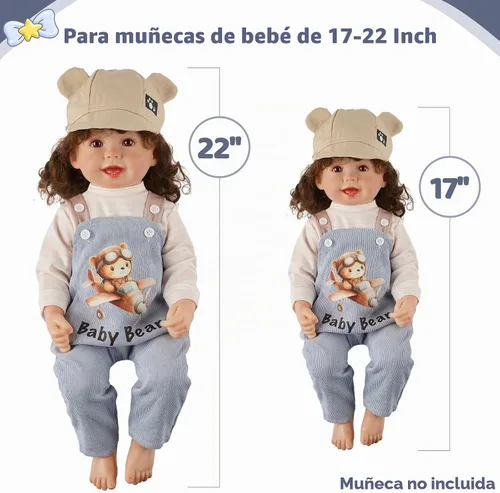 Vista 3 de BABESIDE - Juego de 4 piezas de ropa de muñeca de bebé Reborn para muñecas de 17 a 22 pulgadas, lindo conjunto de overol de muñeca de oso