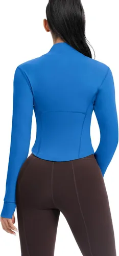 Vista 33 de AVGO Chaquetas de entrenamiento recortadas para mujer, con cremallera, ajustadas, atléticas, con agujeros para el pulgar