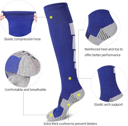 Vista 5 de 3 pares de calcetines de fútbol calcetines deportivos hasta la rodilla calcetines deportivos de compresión para hombres y mujeres para correr