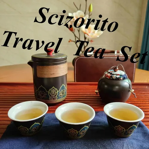 Vista 5 de Juego de té de viaje portátil de cerámica, el mejor regalo para la temporada de graduación, día de la madre, día del padre, Navidad, Halloween