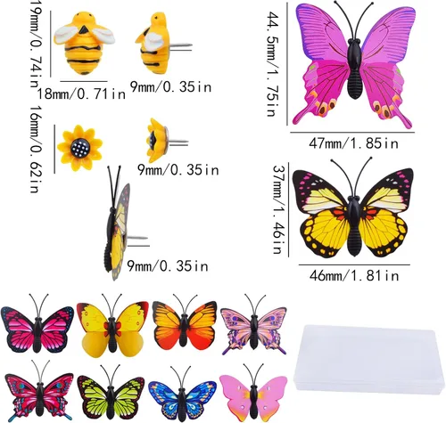 Vista 3 de 30 pines decorativos creativos de estilos mixtos, bonitos pasadores de girasol, abeja, mariposa, pasadores con una caja para fotos, pared, oficina