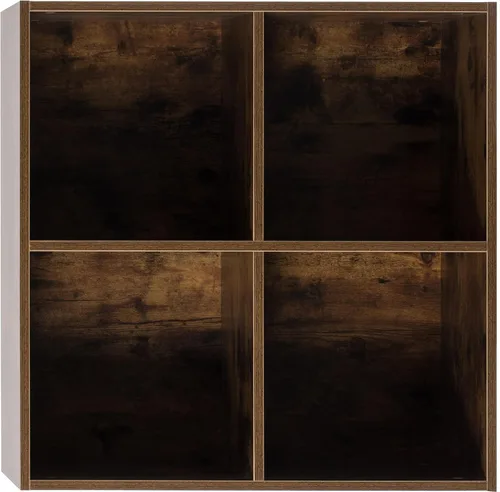 Vista 6 de Basicwise Estantería de madera moderna para almacenamiento de juguetes, 4 cubos, organizador cuadrado, nogal