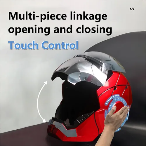 Vista 3 de Iron-Mans Casco electrónico Mark 5 casco plateado control de vozdeteccióncontrol remoto de aperturacierre con sonidos y ojos LED iluminados Super