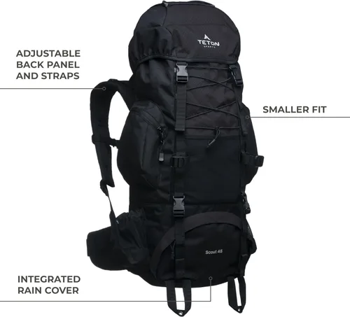 Vista 2 de Teton 55L Scout Internal Frame Backpack for Hiking, Camping, Backpacking, Travel, Rain Cover Included, Olive Oliva