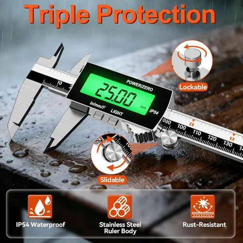 Vista 5 de Preciva Calibre digital de retroiluminación, micrómetro electrónico recargable impermeable IP54 de 6 pulgadas con pantalla LCD, conversiones