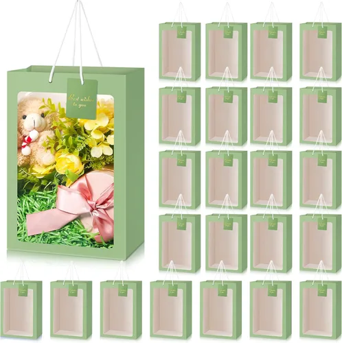 Vista 8 de Yahenda - 24 bolsas de regalo grandes con ventana transparente de 13.8 x 9.8 x 5.9 pulgadas, bolsas de papel transparente para ramo de flores