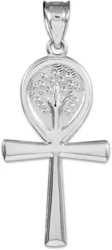 Vista 2 de Collar con colgante de árbol de la vida con cruz egipcia Ankh de plata de ley 925