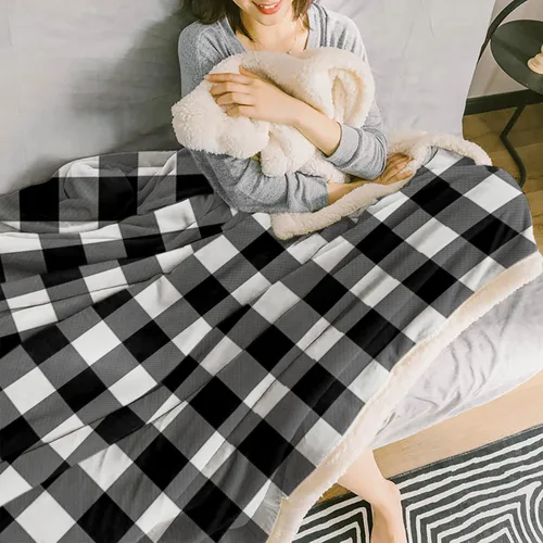 Vista 4 de SEVENBABU Fleece Throw Blanket for Couch - Modern Black and White Buffalo Check Plaid Lightweight Bed Blanket Plush Blanket Fleece Reversible Warm