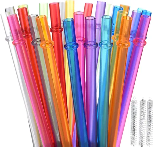 Vista 10 de Pajitas de plástico de 10.5 pulgadas reutilizables, de color, para vasos Tervis, Yeti, Signature, juego de 10 con cepillo de limpieza