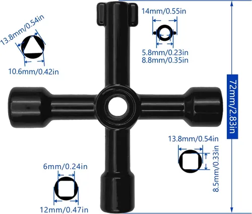 Vista 3 de Llave multifuncional de 4 vías, llave cruzada universal 4 en 1, llave cuadrada triangular de acero inoxidable para medidor de agua y gas, válvula