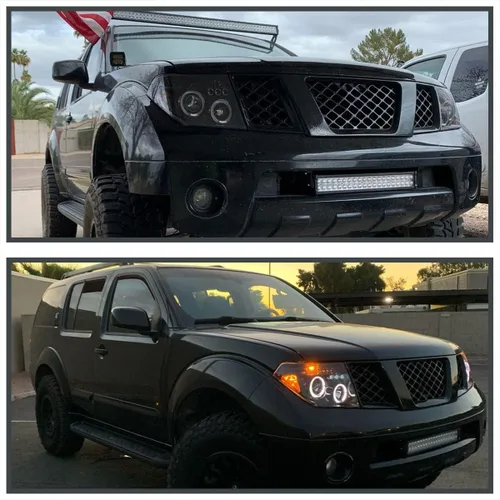 Vista 8 de SPEC-D TUNING Faros Delanteros Proyectores LED con Halo Negro Azabache Compatibles con Nissan Pathfinder 2005-2007, Nissan Frontier 2005-2008, Par