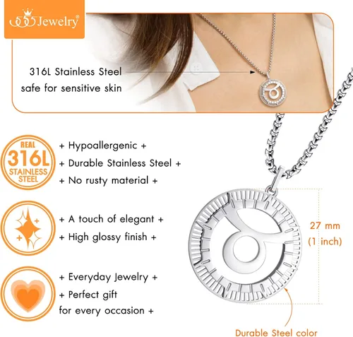 Vista 6 de 555Jewelry Collar con colgante de horóscopo, signo del zodiaco de acero inoxidable para hombres y mujeres
