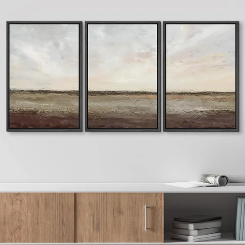 Vista 3 de wall26 Lienzo enmarcado para pared, juego de arte de acuarela pastel, paisaje rural, ilustraciones con formas abstractas, arte moderno, decorativo