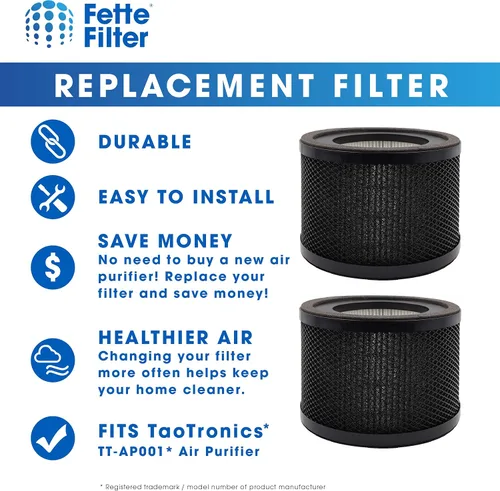 Vista 3 de Fette Filter - Filtro de repuesto, compatible con purificador de aire TaoTronics TT-AP001 y purificador de aire VAVA VA-EE014 y filtro de carbón