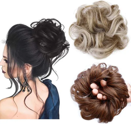 Vista 28 de Cabello sintético despeinado, grueso, extensiones para coleta, cabello recogido
