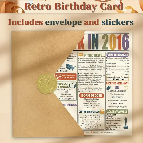 Vista 4 de Asmallgf Tarjeta de regalo vintage de 10º cumpleaños para niñas, niños y adolescentes, mensaje impreso en el interior con sobre de papel kraft