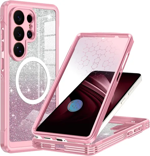 Vista 10 de Funda para Galaxy A16 5G, compatible con MagSafe, funda magnética con purpurina integrada con protector de pantalla de vidrio templado 9H, funda
