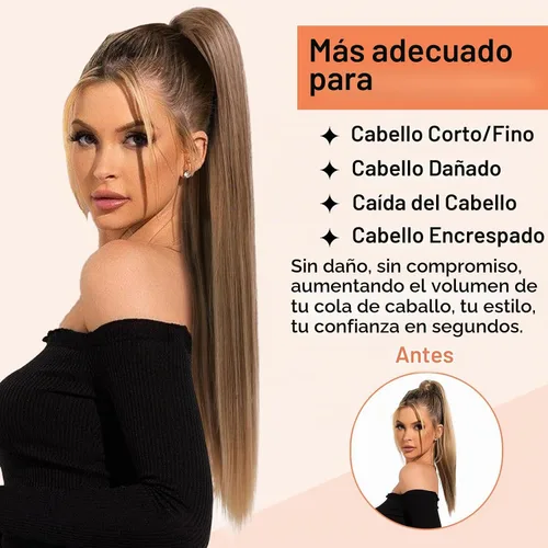 Vista 5 de SEIKEA Extensiones de cola de caballo con cordón, larga y recta, cola de caballo falsa, natural, suave, extensiones de cabello sintético resistente
