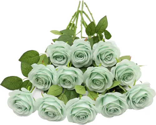 Vista 21 de LVEFIT - 12 rosas artificiales de otoño para decoración de otoño Beige