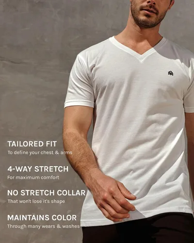 Vista 3 de INTO THE AM Camisetas prémium con cuello en V para hombre, camisetas ajustadas modernas S - 2XL