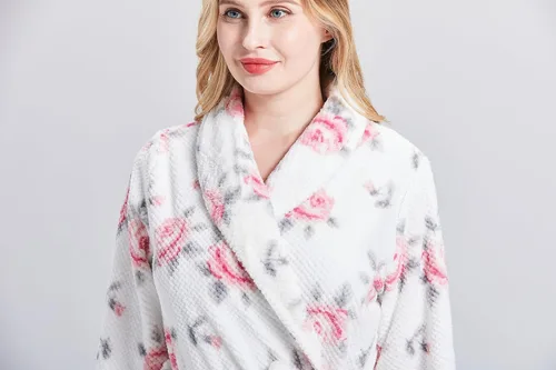 Vista 2 de Loungees Acogedor estampado de hoyuelos de forro polar con cuello de chal