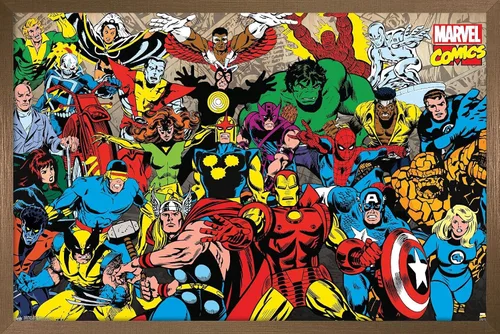 Vista 15 de Trends International Marvel Comics - Póster de pared de línea retro, 14.725 x 22.375 pulgadas, versión enmarcada de madera de granero