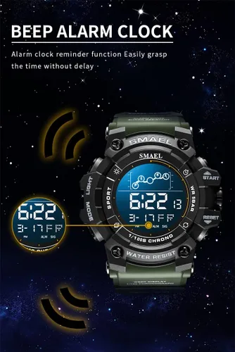 Vista 5 de AIMES Mens Military Multifunction Digital LED Watch Electronic Waterproof Orange Sport Watch Alarm Countdown Wristwatch