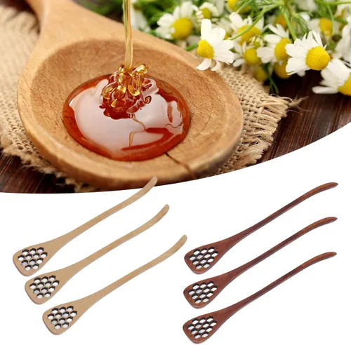 Vista 5 de Juego de 3 cucharas de miel, cucharas de miel talladas de madera, cucharas para mezclar y servir miel, ideal para el hogar, cocina y restaurante