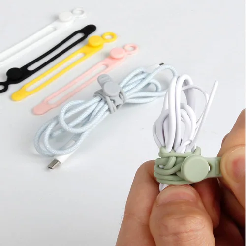 Vista 2 de 18 correas de silicona para cables organizadores para guardar auriculares, cables de carga de teléfono, bridas de cables altamente elásticas