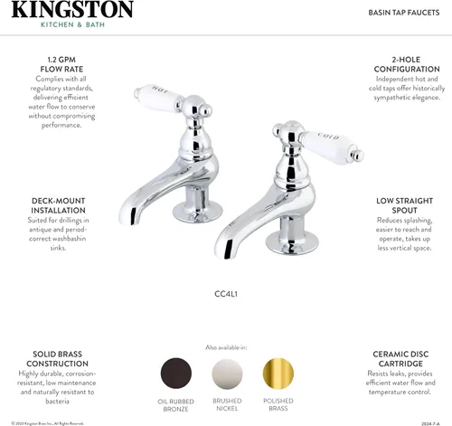Vista 2 de Kingston Brass CC3L8 - Grifo vintage para lavabo, níquel cepillado
