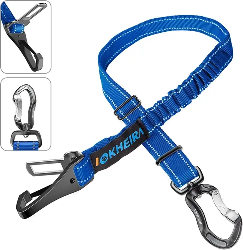 Vista 9 de IOKHEIRA Cinturón de seguridad para perro, arnés ajustable actualizado reflectante con elástico de bungee para asiento de coche con mosquetón