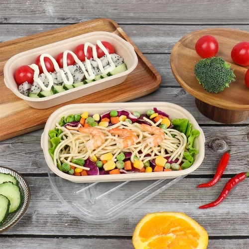 Vista 3 de Tazones desechables de 17 onzas con tapas Contenedor de preparación de comida de bagazo, paquete de 50