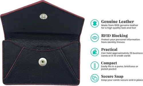 Vista 3 de Titular de la tarjeta RFID personalizado negro/rojo de cuero genuino