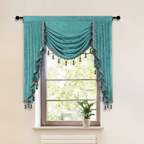 Vista 19 de ELKCA Cenefa de cortina de felpilla beige para ventana de sala de estar, cenefa de cascada para dormitorio, bolsillo para barra
