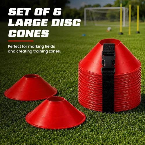 Vista 2 de American Challenge Conos de disco grandes (6 conos) Oversized Agility Training Cones with Carry Strap - Great Football, Basketball & Practice