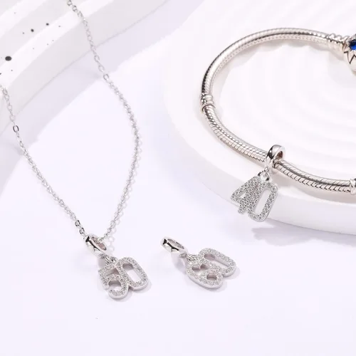Vista 3 de Abalorios de plata de ley 925 con números de 16, 18, 21, 30, 40, 50, 60, para pulsera europea Pandora