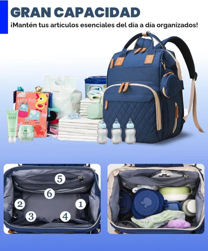 Vista 4 de Bolsa de pañales con cambiador, mochila de pañales 3 en 1 para bebé, Azul