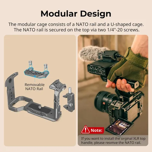 Vista 3 de SmallRig FX3 / FX30 HawkLock Kit de jaula para cámara de liberación rápida para Sony con abrazadera de cable, zapata fría QR incorporada riel