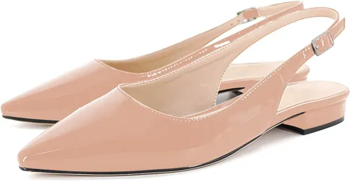Vista 2 de MODENCOCO Zapatos planos de ballet con correa de tobillo y hebilla de patente pequeña cuadrada para mujer