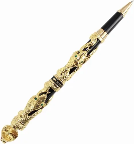 Vista 9 de Gullor Bolígrafo Rollerball Negro y Plata Antigua Serpiente Patrón 3D (blanco y negro)