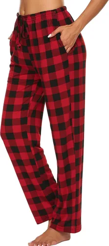 Vista 2 de Ekouaer - Pantalones cómodos de pijama, con bolsillos, a cuadros, elásticos y con cordón, para mujer