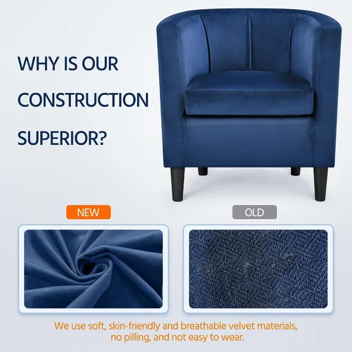 Vista 7 de Topeakmart Silla de club de terciopelo, elegante silla decorativa tapizada para sala de estar, recepción, dormitorio, color azul
