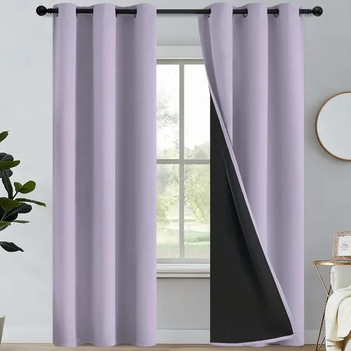 Vista 152 de Yakamok Cortinas negras, cortinas de ventana con aislamiento térmico y eficiencia energética para dormitorio, cortinas opacas completas y cortinas