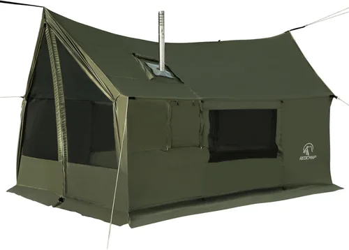 Vista 9 de REDCAMP Tienda de Campaña Caliente Grande tipo Hamaca con Salida para Estufa, Tienda de Campaña de Pared de Invierno Impermeable y Resistente al
