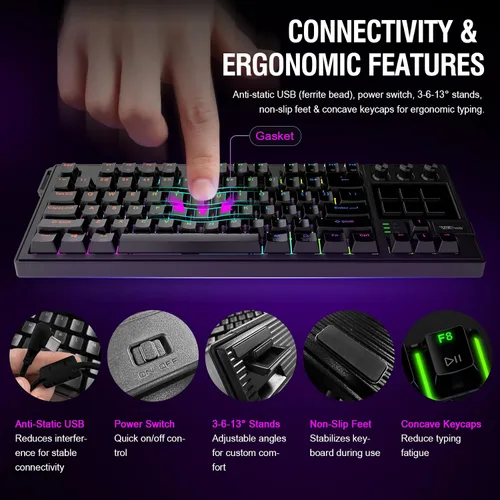Vista 9 de Teclado mecánico con teclas programables completas, panel de macros controlador de transmisión con pantalla y perilla, junta de transmisión