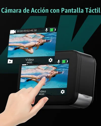 Vista 4 de Cámara de acción impermeable 4K60fps - Metal desnudo bajo el agua 10M con tarjeta SD 64G, pantalla táctil HD 48MP Deportes Estabilización de 6 ejes