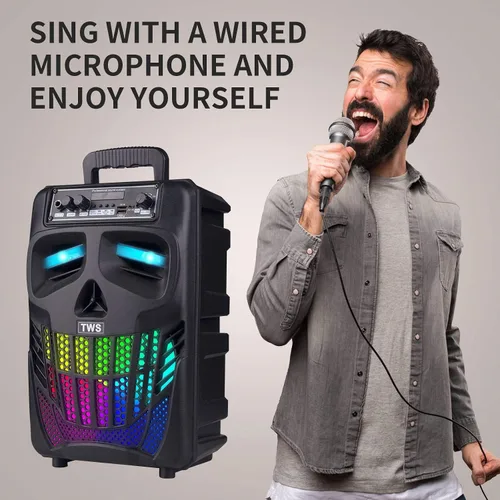Vista 4 de E I F E R Altavoces Bluetooth Cool Skull, Altavoz Portátil Inalámbrico, Compatible con Smartphones y Tablets, Adecuado para Hogar, Jardín, Fiesta