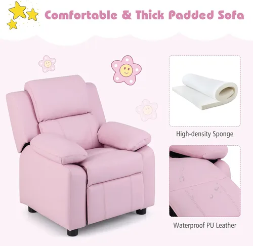 Vista 5 de Costzon Silla reclinable de cuero con reposapiés, reposabrazos, reposacabezas y soporte lumbar, silla ergonómica para sala de juegos, sofá Rosa