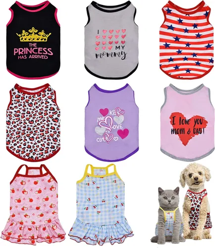 Vista 7 de 8 camisas para mascotas para perros pequeños, gatos, ropa suave y transpirable impresa con bonito patrón, sudadera para perro para chihuahuas Para