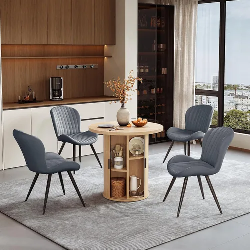 Vista 161 de Miereirl Moderno juego de comedor de 5 piezas para mesa redonda de madera de 4,31.5 pulgadas con estante de almacenamiento semiabierto y puerta